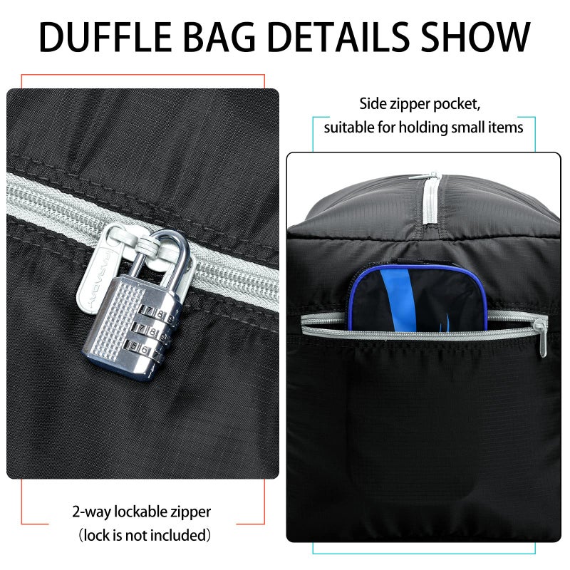 iFARADAY Foldable Duffel Bag 30" / 75L Lightweight with Water Rresistant for Travel-Black - Image 2